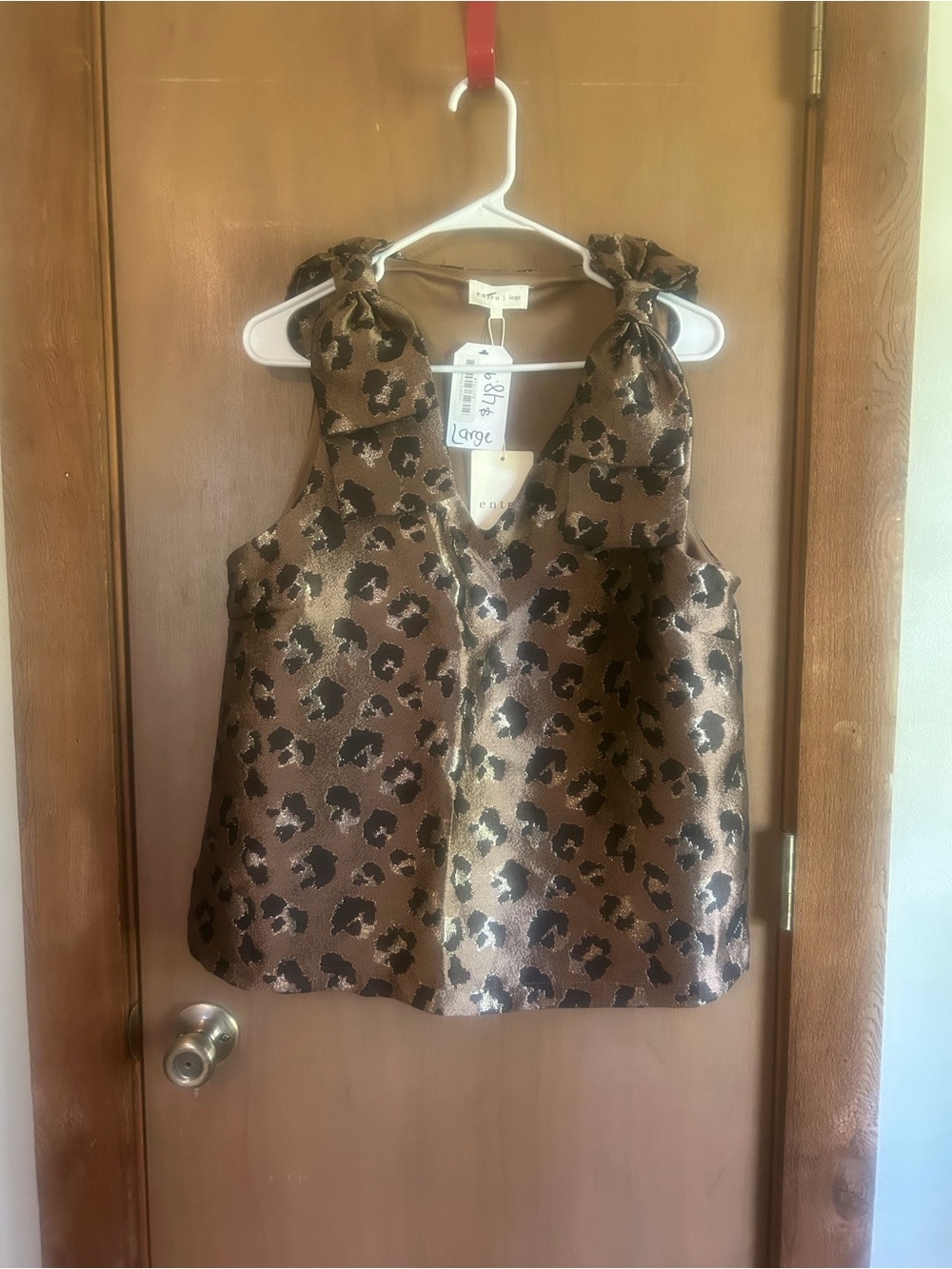 entro Bronze and Black Leopard Jacquard Tank with Shoulder Bows
